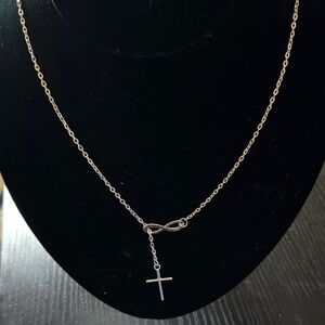 Elegant Silver Tone Infinity Cross Necklace